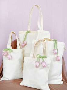 1/5/10 Pcs Set Of Reusable Canvas Tote Bags With Removable 3D Floral Decor, 4 Sizes Available, Gift Bags For Weddings, Bridal Showers, Baby Christenings, Holidays, Birthdays, Parties, Spring Events, SPA Parties, Candy Distribution, Guest Gifts, Employee Appreciation, Daily Shopping And Travel, Practical Gifts For Sisters, Friends, Mothers, Teachers, Classmates - View 2