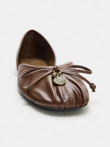 2026 Spring/Summer New Women's Bow Decor Ballet Flats - Brown - View 4