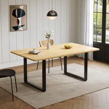 Mesa de comedor extensible con 3 longitudes, 140/180/220*80 cm, apta para 6-10 personas, forma rectangular, patas de metal, estilo sencillo, mesa para comedor, cocina, gris - Color natural - Ver 4