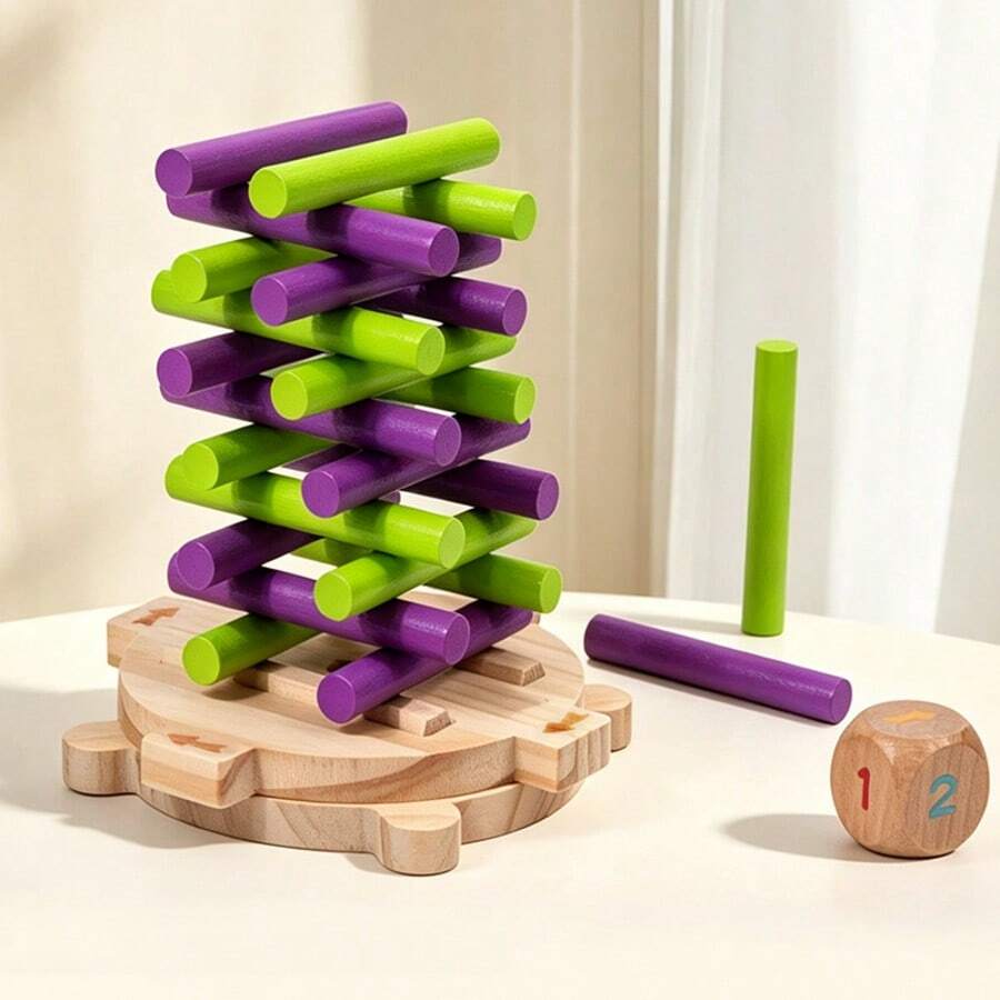 Wooden Wobble Stacking Rod Game, Balance Stacking Blocks Tabletop Game, Suitable For Children, Multi-Player Interactive Party Game, Christmas Halloween Family Desktop Game