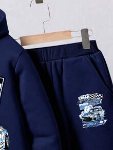 Tween Boy Car Print Hoodie And Sweatpants Set - Royal Blue - View 5