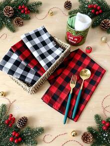 6/12/120PCS Modern Minimalist Christmas Plaid Napkins, Reusable, Washable, Suitable For Parties, Banquets, Restaurants, Kitchens, Cafes, Dining Table Decor - Multicolor - View 2