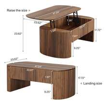 LITTLE TREE Mid Century 119cm Oval Coffee Table - Lift Top With Hidden Storage - 61cm Raised Height Rustic Living Room Center Table, Brown - Brown - View 2