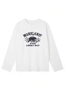Women's Spring/Autumn Loose Fit Versatile Round Neck Fashion Casual Letter & Bear Print Long Sleeve T-Shirt Vacation - White - View 7