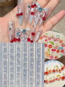 1件裝藝術美甲模具 甜美櫻桃蝴蝶結 3D可佩戴美甲飾品，美甲師必備工具，矽膠美甲模具 - 無色 - 查看 14