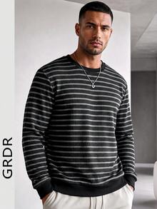 GRDR Men's Casual Daily Commute Striped Knit Pullover Sweater Basic Style - Black - View 5