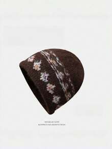 1pc Knitted Beanie Hat, Warm Hat For Autumn/Winter, Outdoor Warm Hat, Street Vintage Rolled Edge Jacquard Knitted Hat, Winter Warm Beanie With Large Head Circumference And Face-Slimming Effect - Multicolor - View 12