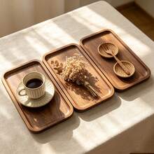[3-Piece Set]Display Trays - Small Acacia Wood Tray Set | Acacia Wood Deep Edge Anti-Drop Serving Tray | Suitable For Coffee Cups, Desserts, Cakes, Cheese, Fruit Display, Applicable For Coffee, Tea Set, Dessert, Tableware, Storage, Decoration. Housewarming And Wedding Gift - View 1