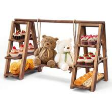 Soporte de madera para magdalenas de 3 niveles, juego de mesa de postre plegable, juego de columpios para embutidos, aperitivos, frutas, perfecto para bodas, cumpleaños, fiestas - 1 - Ver 9