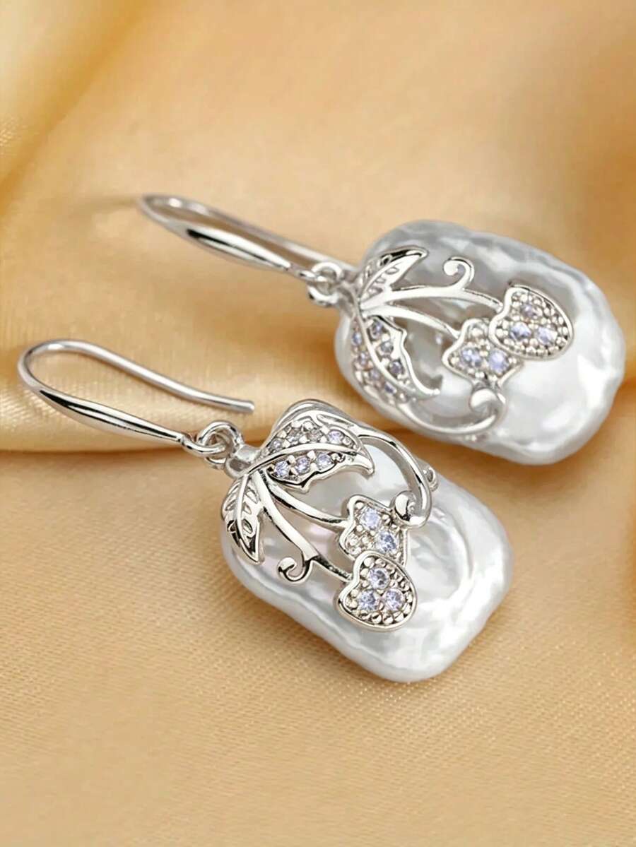 1 Pair Romantic Cubic Zirconia Earrings For Women, Wedding, Engagement, Party Jewelry, Valentine's Day Gift - Silver - View 1