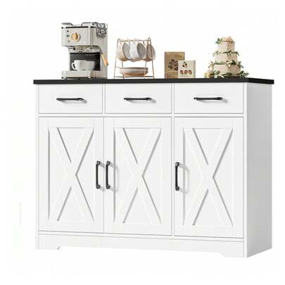 Dressoir, keukenkast met 3 lades en 3 deuren voor de keuken, buffetkast met werkblad, voor eetkamer, woonkamer, hout
