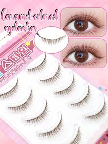 5 Pairs Brown Korean-Style Short 3D Natural Short False Eyelash Clusters, Bare Makeup Eyelashes, Invisible Natural Curl, Innocent Big Eye Eyelashes - Brown - View 1