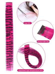 18 Inch 45 Cm Feather Hair Extensions Invisible Hair Extensions Wig Highlights Hair Clip Hair Extensions Even Black Striped Texture Gothic Style Multi-Color Festive Color Suitable For Beginners Easy To Wear And Beautiful Women'S - Multicolor - View 5