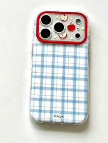 時尚可愛格子棋盤水果圖案手機殼，相容 iPhone 17 Pro Max 17 Pro 17 16 Pro Max 16 Pro 16 15 Pro Max 15 Pro 15，鏡頭保護後蓋殼禮物 - 藍色 - 查看 3