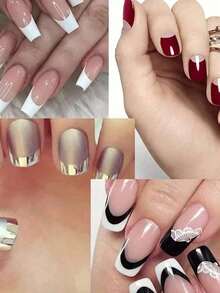 1 Sheet (48 Pieces) French Manicure Stickers, Self-Adhesive Nail Decals, For Nail Art Decoration - Crescent Moon Design, Suitable For Nail Polish And Glitter Use, Let You Easily Have No-Smudge French Manicure Nail Supplies - Multicolor - View 6