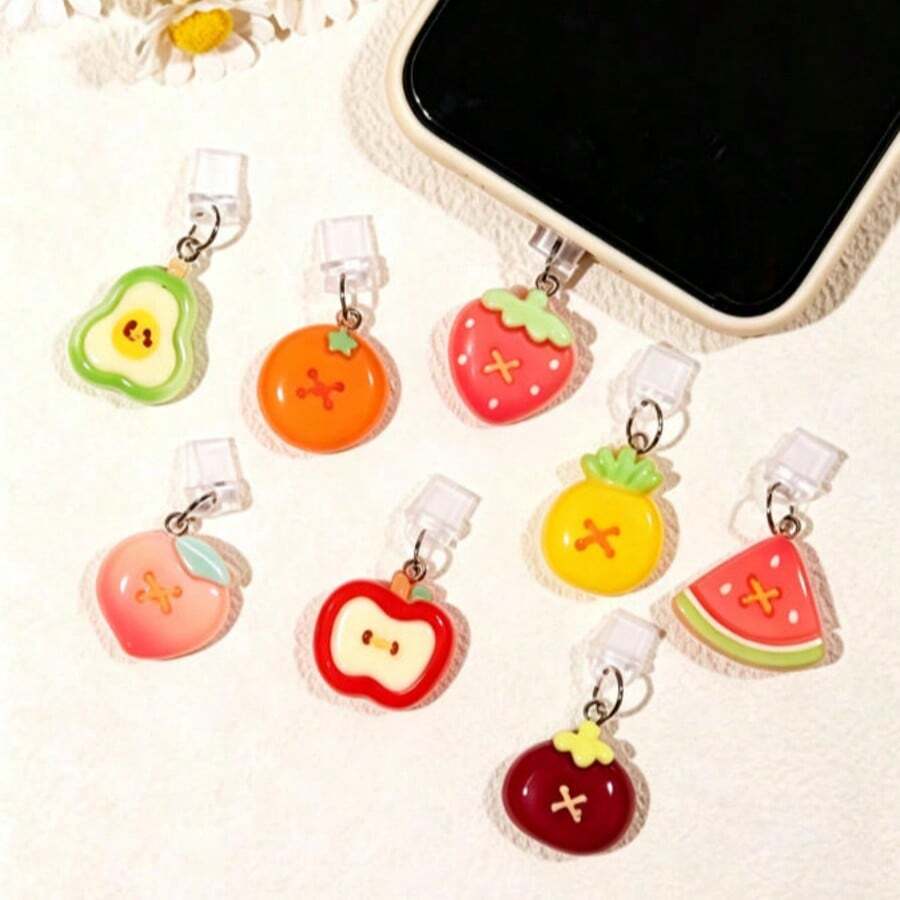 1pc Phone Dust Plug Button Fruit Phone Dust Plug Accessory Decoration Charging Port Pendant - Multicolor - View 1
