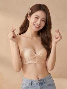 Front Closure AB Cup Strapless Bra, Lift And Enhance Small Bust, Strapless, Invisible Anti-Slip Anti-Exposure, Suitable For Wedding Dress [Designed For Flat Chest] - Apricot - View 4