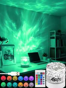 16色RGB水波紋投影燈，遙控可調光，電競氛圍燈，USB供電全息夜燈，適用於生日、兒童房、浴室、Ins風房間裝飾、派對照明與生日禮物 - 彩色 - 查看 9