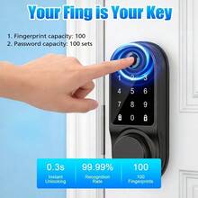 Smart Lock Fingerprint Door Lock – Tuya APP Remote Control, Keyless Entry Door Lock With Biometric Fingerprint, Password, Key, Passage Mode For Home Office – Black - AF06DSTUYA - مشاهدة 2