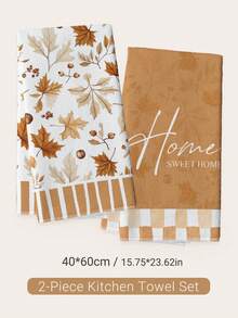 2pcs Minimalist Autumn Maple Leaf & Fruit Sweet Home Pattern Kitchen Towels, Soft Polyester Dish Cloths, Suitable For Kitchen Decor, Kitchen Cleaning, Holiday Party Decoration, Kitchen & Bathroom Supplies, Home Essentials, Home Decor, Housewarming Gift - Multicolor - View 9