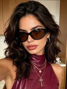 1pc Wrapped Cat Eye Fashion Glasses Y2K Personalized Retro Versatile Casual Glasses Suitable For Daily Wear Street Photography Vacation Travel Autumn/Winter Outfit Summer Beach Accessory Back To School Outfit - Brown - View 1