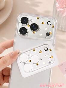 1 pc Pelindung Lensa Ponsel Pola Lebah & Bunga Eksklusif, Dekorasi Ponsel Cantik Hadiah untuk Anak Perempuan, Kompatibel dengan Phone 17 Pro/17 Pro Max/Phone 18 Pro/18 Pro Max, Kaca Tempered Cakupan Penuh, Film Casing Cocok Untuk - Clear - View 4