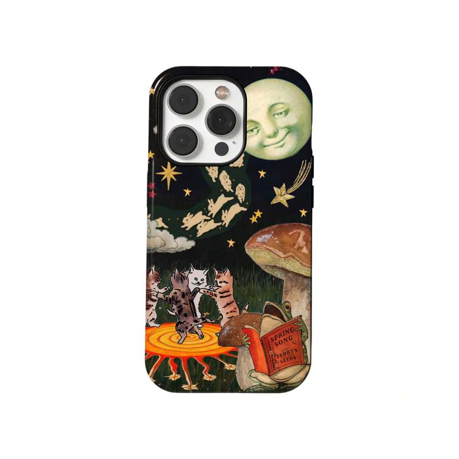 Aesthetic Myself Brave 系列復古月亮貓咪拼貼手機殼 奇幻夜空美學手機殼 相容 iPhone 17 16 15 14 Pro Max Plus 13 12 11 - 彩色 - 查看 1