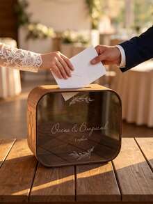 Personalized Wooden Wedding Card Box With Transparent Window, Customized Name And Date, Rustic Wedding Gift Envelope Box, Personalized Couple Name Keepsake Box, Suitable For Barn Wedding Reception, Bridal Shower, Anniversary Party Decoration - Multicolor - View 4