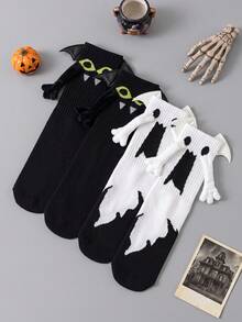 2/1 Pair Children's Socks Personalized Halloween Mid-Calf Magnetic Hand-Holding Socks Black & White Angel With Wings Socks - Multicolor - View 1