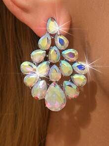 1 Pair Of Gorgeous Sparkling Colorful Teardrop Rhinestone Earrings For Women, Fashionable And Elegant For Evening Party Wear - Colorful - View 2