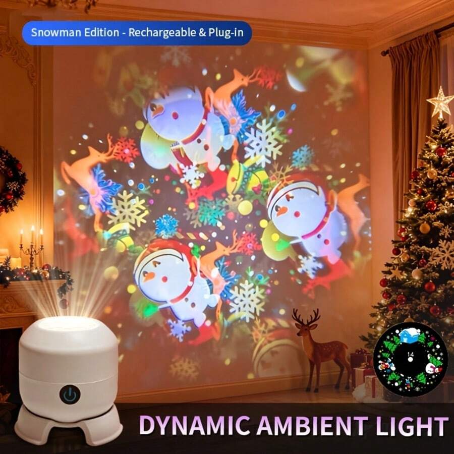 1pc Christmas Snowflake Projection Light + 1pc Base, Home Projection Light, Christmas Statue Light, Dynamic Christmas Pattern, Home Decor, Holiday Decor, Room Decor, Living Room, Party, Wedding, Christmas, Halloween - White - View 1