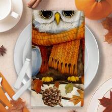 2/4/48pcs Autumn Series Owl Cartoon Pattern Printed Kitchen Towels - Ultra Soft, Highly Absorbent Polyester Tablecloths And Hand Towels, Perfect For Holiday Decor, Kitchen Decor, Party Decor - Multicolor - View 7
