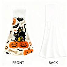 1/2PCS Halloween Black Cat Ghost Pumpkin Hand Towels, Soft & Absorbent, Machine Washable & Fade-Resistant. Perfect For Hands, Kitchen, And Tea Bars. Halloween Kitchen Accessories. - Multicolor - View 3