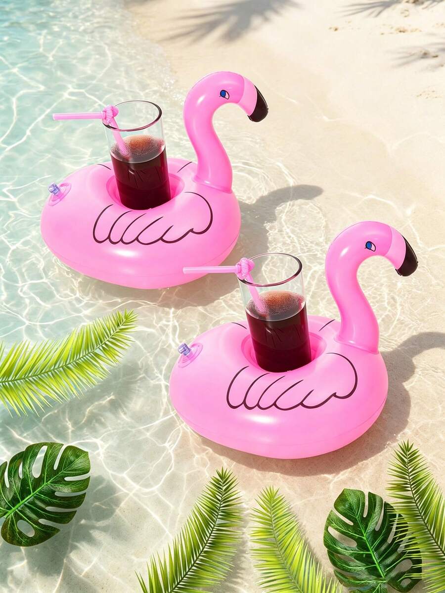 3/6pcs/Pink Flamingo Shaped Inflatable Drink Cup Holder, Cute Floating Cup Rack Suitable For Swimming Pool, Beach, Hot Tub And Other Outdoor Activities, Durable PVC Material, Waterproof And Leak-Proof, Can Stably Hold Canned, Bottled And Cup Drinks, Decorative Drink Float For Summer Party, Beach And Other Occasions, Easy To Inflate And Store, Reusable - A - View 1