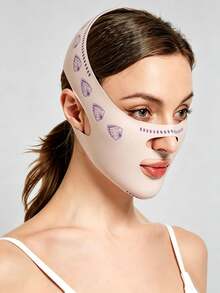 1pc Unisex Adjustable V-Shaped Reusable Face Cover Strap, Seamless Printed Design, Breathable Nylon Fabric - Pink - View 4