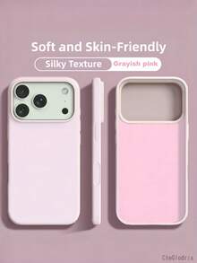 新款奢華柔軟防震米色手機殼，適用於 iPhone 17 16 15 Pro 14 Plus 13 12 11 17 Pro Max Air XR XS Max X/XS 7/8 Plus 7/8，防摔防滑光滑設計，親膚材質 - 灰粉 - 查看 2