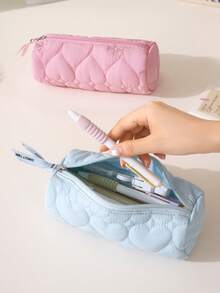 1/4pcs Heart-Shaped Quilted Makeup Bag, Blue Home Storage Bag With Zipper, Sweet Cute Bow Makeup Bag Set, Multi-Functional Travel Toiletry Bag, Can Store Skincare Products, Portable Sorting Storage Bag, Suitable For Home, Travel, Dorm, Foam Quilted Beauty Bag, Back To School Essential, Women's Clutch - Blue - View 10