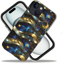 Case Compatible With IPhone 14,Fall Prevention Glossy Hybrid 2-Layer Hard Shell Cases For Girls Boys,Stained Glass Effect Moon Stars - 白色 - 查看 2