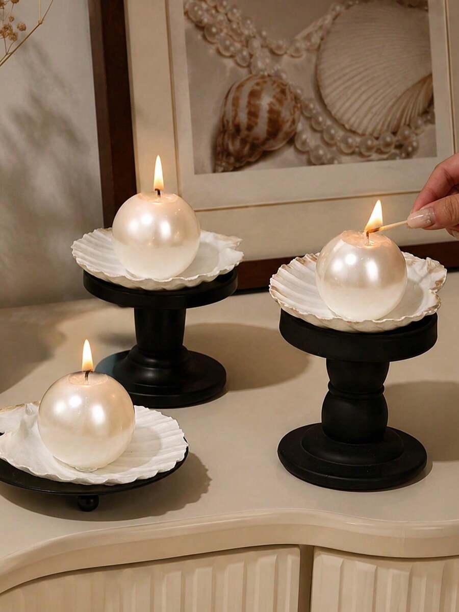 Exquisite Pearl Shell Scented Candle (1pc) - Elegant Pearl Shell Details, Long-Lasting And Smokeless Burn, Suitable For Bedroom, Living Room And Dining Room. Perfect For Romantic Valentine's Day, Wedding Candlelight Dinner - Shell Candle - View 1