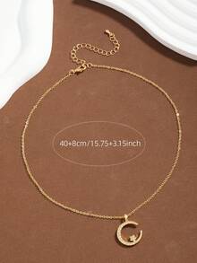 A Sparkling Exquisite Moon Eid Pendant Necklace With Micro-Inlaid Rhinestone Design, Minimalist, Elegant, Cute, Suitable For Daily Wear. Clavicle Chain Accessory, Also Wearable During Ramadan. - Gold - View 2