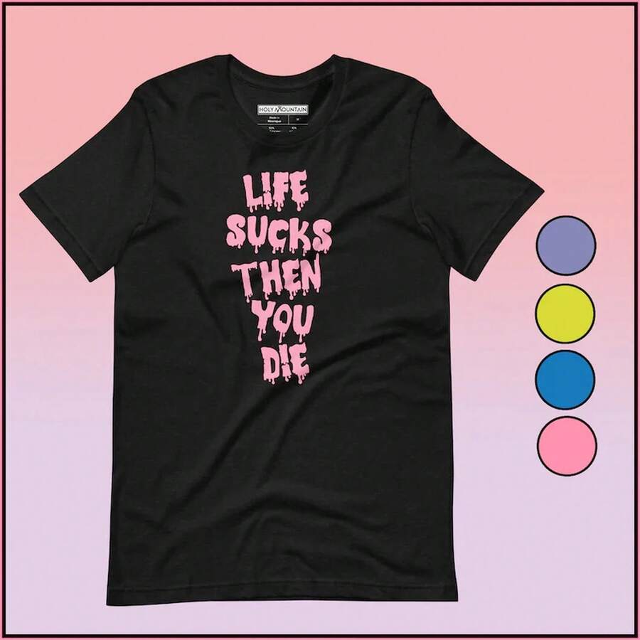 La vida es una mierda - Camiseta para adultos | Gótico Pastel | Estilo Egirl | Ropa urbana | Sudadera de Estilo | Moda Alternativa | Estilo Harajuku | Estética Grunge | - Negro - Ver 1