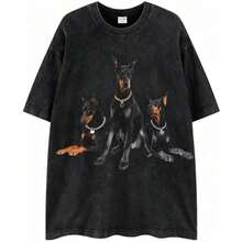 2026 New Arrival Summer Unisex Cerberus Doberman Graphic T-Shirt,Sleeve Tee, Gothic Three-Headed Dog Print Oversized Top For Streetwear - 黑2 - 查看 10