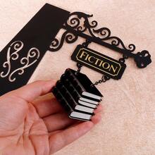 1pc 2D Flat Metal Material Bookshelf Divider, Bookshelf Decoration, Home Library Decor, Book Gift, Library Organizer Book Tavern Sign, Bookshelf Decor, Book Gift, Library Organizer, Book Decor Sign. "Horror" Theme. - Black - View 7