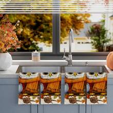2/4/48pcs Autumn Series Owl Cartoon Pattern Printed Kitchen Towels - Ultra Soft, Highly Absorbent Polyester Tablecloths And Hand Towels, Perfect For Holiday Decor, Kitchen Decor, Party Decor - Multicolor - View 4