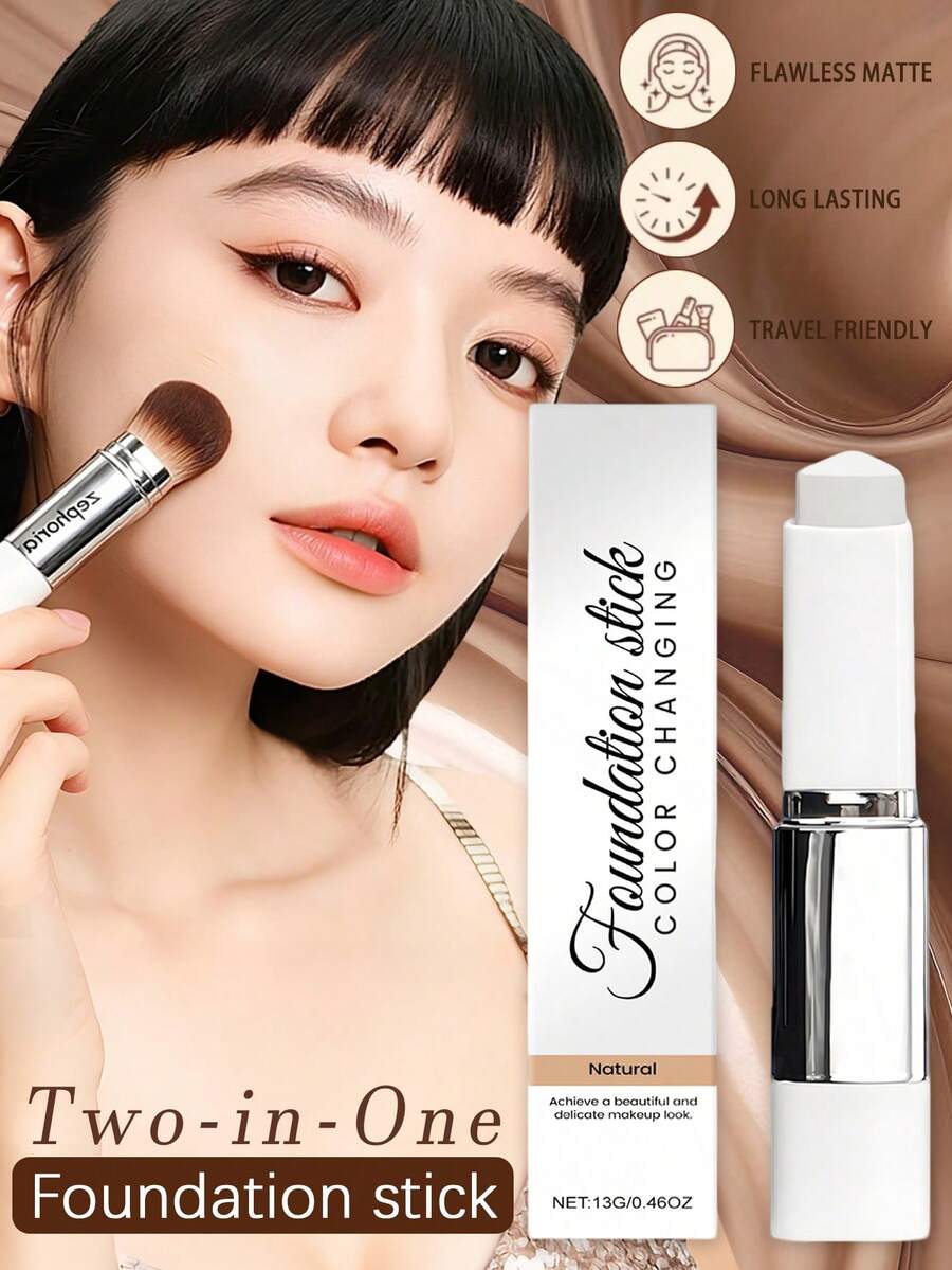 1 Box (13g) 2-In-1 Color Adjusting Foundation Stick, Lightweight, Buildable Coverage, Hydrating, Long-Lasting, Sweat-Proof, Oil-Control, Pore-Minimizing, Waterproof, Flawless Liquid Foundation, Makeup Brand Cosmetics, Suitable For Women And Girls, Perfect For Winter, Y2K Fashion , Ideal For Birthday, Christmas, Party Gifts, Best Color