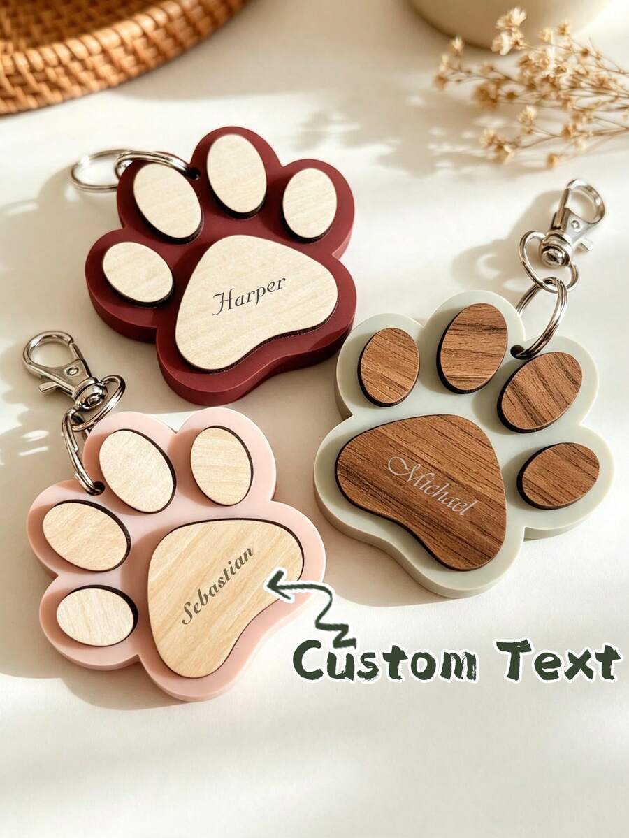1 buah Gantungan Kunci Jejak Kaki Hewan Peliharaan Kreatif, Gantungan Kunci Nama Kustom, Gantungan Kunci Kenangan Hewan Peliharaan, Desain Anjing dan Kucing Lucu, Gantungan Kunci Portabel untuk Pemilik Hewan Peliharaan - MultiWarna - View 1
