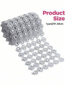 1/5Yards 6 Rows Rhinestone Mesh Fabric, Silver Bling Rhinestone Diamond Flower Shape Mesh Ribbon, Rhinestones For Crafting, DIY, Wedding, Birthday, Party Decorations - Sunflower Rhinestone - View 2