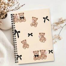 1 Spiral Coil Notebook, Warm Watercolor Teddy Bear & Bow Pattern, Inner Pages, Recommended For Art Lovers, Students And Office Workers - A5 lined - View 1
