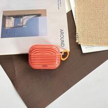 Casing Pelindung Earphone Minimalis Bergaris Oranye Krem Cokelat Biru Ungu Merah Hijau Merah Muda Mengkilap, Kompatibel dengan 1 2 3 4 Pro Pro2 Pro3 - Jeruk - View 4