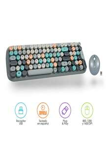 Redlemon Retro Vintage Wireless Keyboard And Mouse USB - View 2